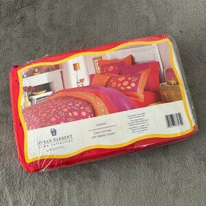NEW Vintage Susan Sargent Home Collection Twin Sheet Set 100% Cotton Foxtrot